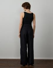 siyah %100 keten cep detaylı pantolon 3