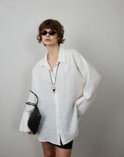 beyaz %100 keten seyyar kemerli gömlek 2