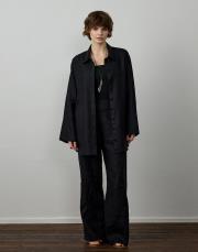 siyah %100 keten seyyar kemerli gömlek