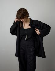 siyah %100 keten seyyar kemerli gömlek 4