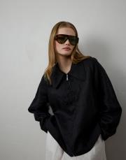 siyah %100 keten kısa ceket 4