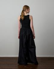 siyah %100 keten punteriz dikiş pantolon 4