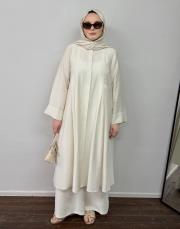 ekru tensel pileli uzun takım