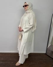 ekru tensel pileli uzun takım 2