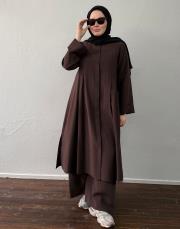 acı kahve tensel pileli uzun takım