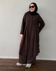 acı kahve tensel pileli uzun takım 3