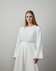 beyaz %100 keten nakışlı elbise 2