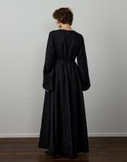 siyah %100 keten nakışlı elbise 3