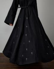 siyah %100 keten nakışlı elbise 4