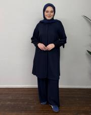 lacivert keten dokulu nervür detaylı takım