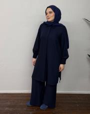 lacivert keten dokulu nervür detaylı takım 2