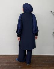 lacivert keten dokulu nervür detaylı takım 3