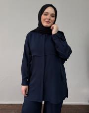 lacivert lale keten dokulu bağlama detaylı takım 3