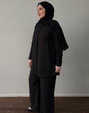 siyah keten dokulu bağlama detaylı takım 2