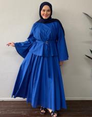 mavi pamuklu kemerli etekli takım 3