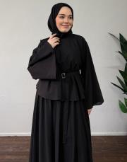 siyah pamuklu kemerli etekli takım 3