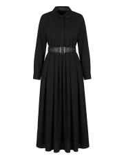 siyah pamuklu pile detaylı elbise