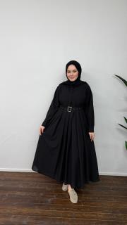 siyah pamuklu pile detaylı elbise 2