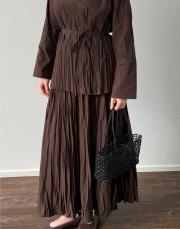 acı kahve gardenya poplin kraşlı takım 3