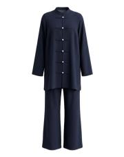 lacivert manolya keten dokulu britli takım