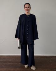 lacivert manolya keten dokulu britli takım 2