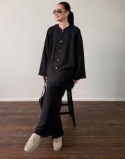 siyah manolya keten dokulu britli takım 3