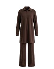 kahverengi orkide modal yarım fermuarlı takım