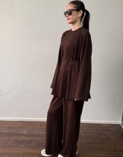 kahverengi orkide modal yarım fermuarlı takım 3