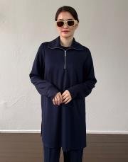 lacivert orkide modal yarım fermuarlı takım 3