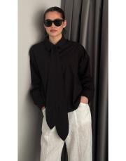 siyah pamuklu seyyar fularlı gömlek 2
