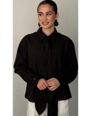 siyah pamuklu seyyar fularlı gömlek 3