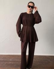 acı kahve zambak modal volan formlu takım 3