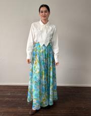 mavi şifon pamuk astarlı etek 2