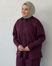 bordo %100 keten gömlek 4