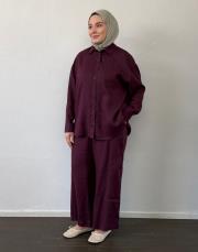 bordo %100 keten palazzo pantolon
