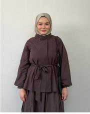kahverengi pamuklu kısa trençkot 3