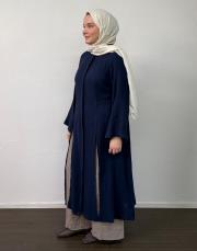 lacivert müslin yırtmaçlı uzun tunik 2