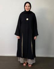 siyah müslin yırtmaçlı uzun tunik
