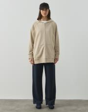 bej %100 pamuk fermuarlı kapüşonlu sweat