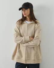 bej %100 pamuk fermuarlı kapüşonlu sweat 2