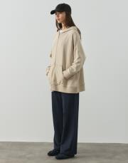 bej %100 pamuk fermuarlı kapüşonlu sweat 3